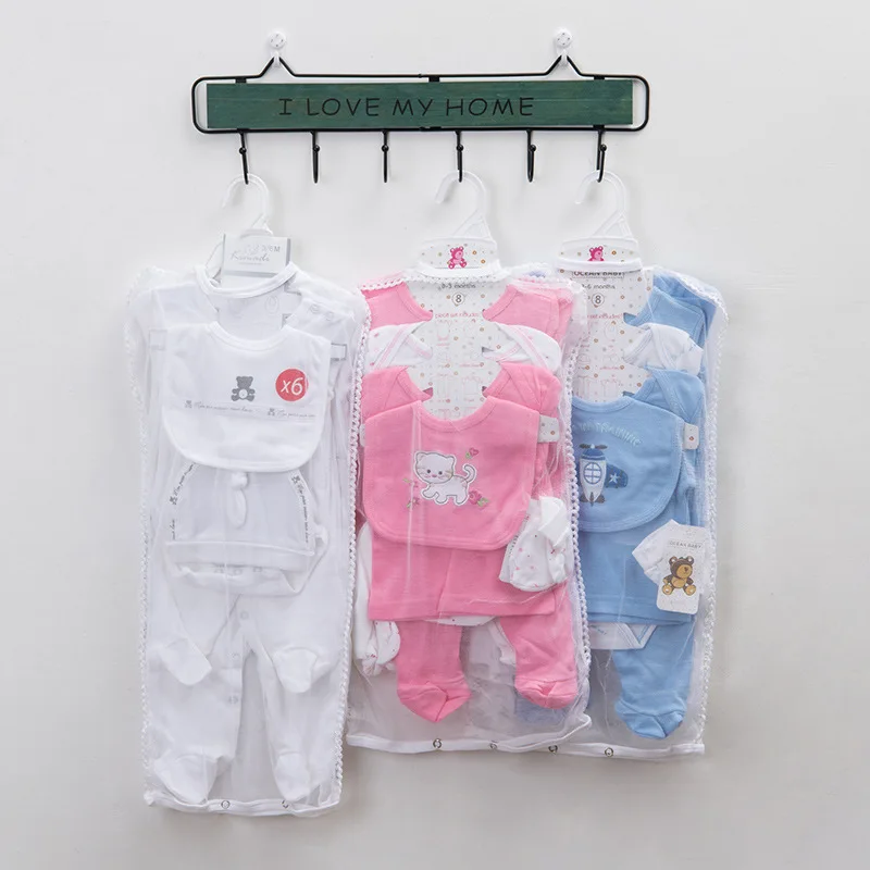 

Baby Cartoon Printed Newborn Baby Suit Best Selling Baby Clothes, Six-piece white, six-piece blue, six-piece pink
