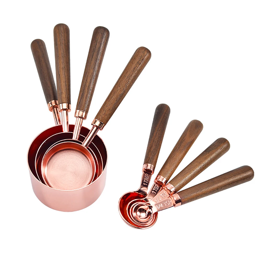 

Top Seller Measuring Cup And Spoons For Powder Rose Gold Copper Color Stainless Steel Measuring Cups And Spoons 9pcs Set, Photo