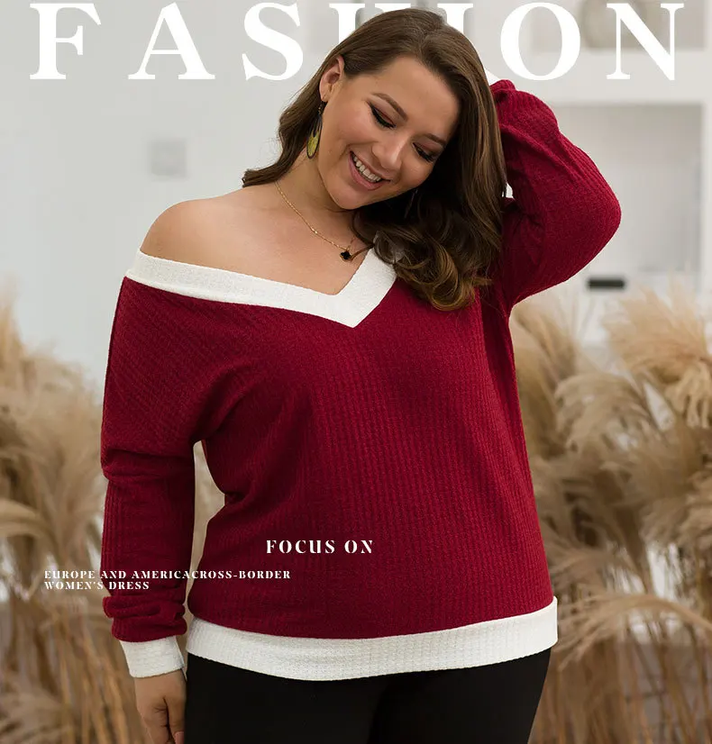 

European women round collar front crash sleeve wowen sweater, Wine red
