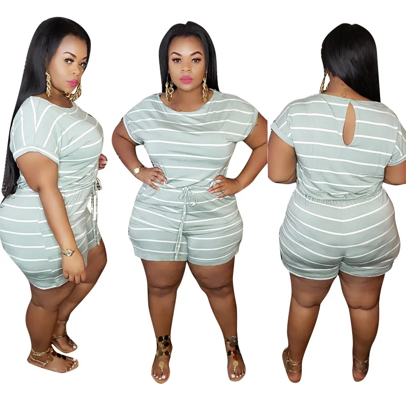 Fm-20769 Loose Stripe Plus Size Women Shorts Jumpsuit One Piece Shorts ...