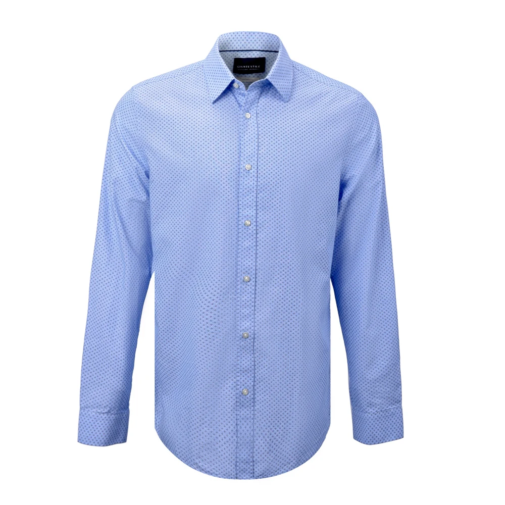 

Comfy Men's Print Shirt 100% BCI Cotton Long Sleeve Contemporary Blue Geometric Normal EOE Print Shirt For Men