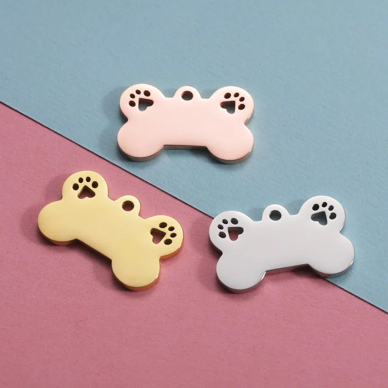 

Hollow Paw Pet ID Jewelry Diy Accessories Custom Logo Stainless Steel Blank Dog Bone Tags Charm Pendant For Pet, Gold,rose gold,silver