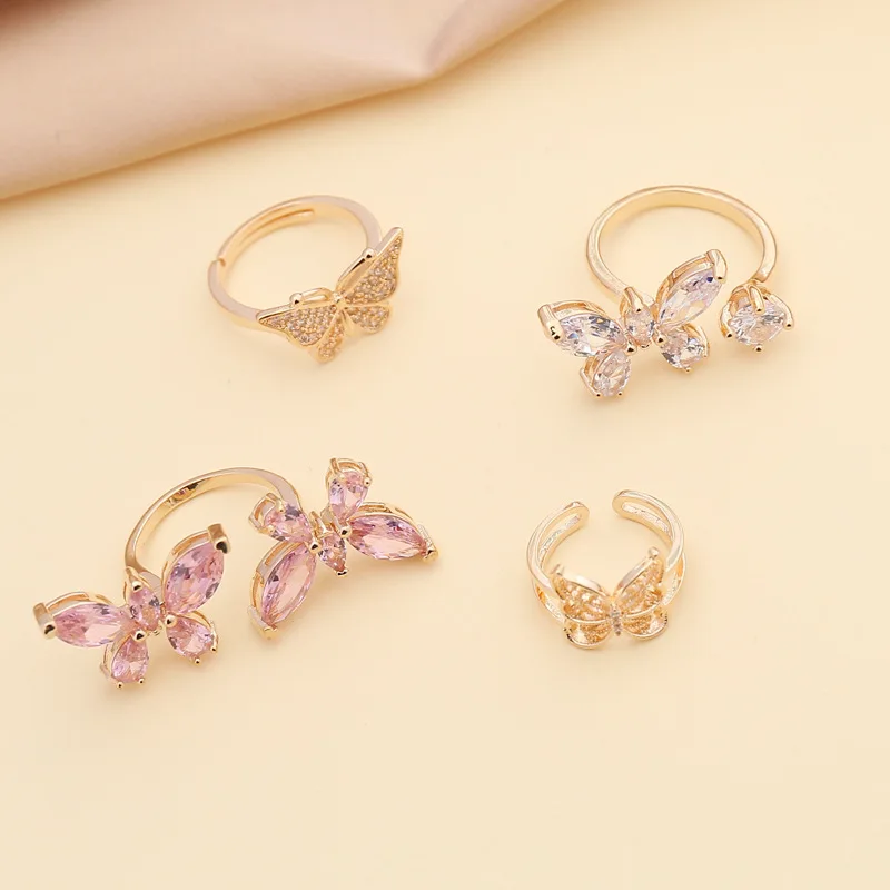 

Real Gold Plated Big Butterfly Rings Jewelry Women Zircon Adjustable Colorful Open Finger Ring