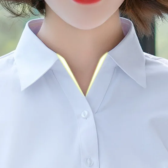 High Grade CVC Long Sleeve V Neck Slim Fit Formal Dress Shirt for Women