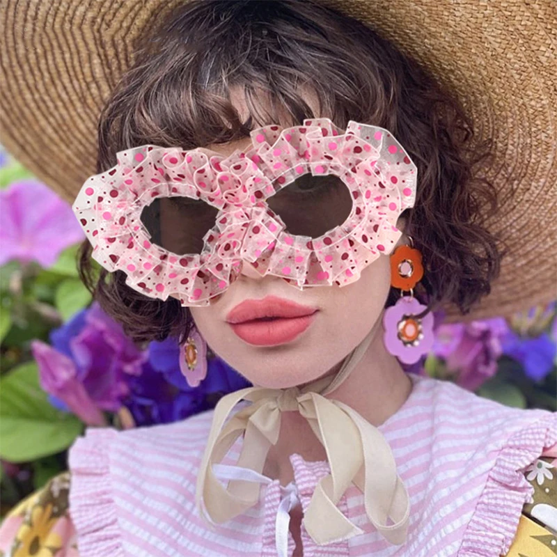 

LBAshades 5396 New Trendy Sunflower Glasses Summer Fashion Jelly Color Women's French Polka Dot Lace Funny Sunglasses Shades