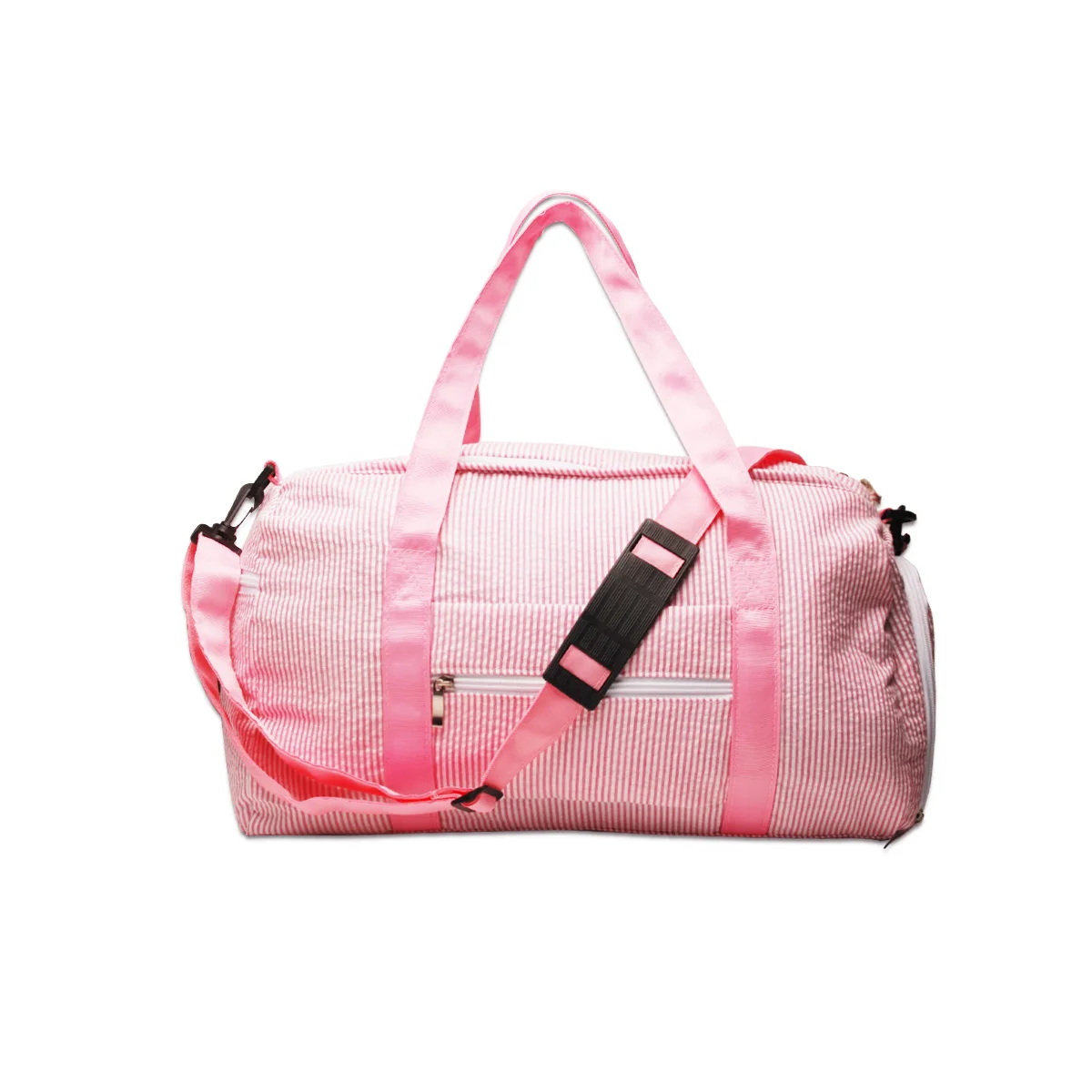 

Domil Pink Seersucker Travel Duffel Bag Sports Tote Gym Bag Shoulder Weekender Overnight Bag for Women DOM112-1494