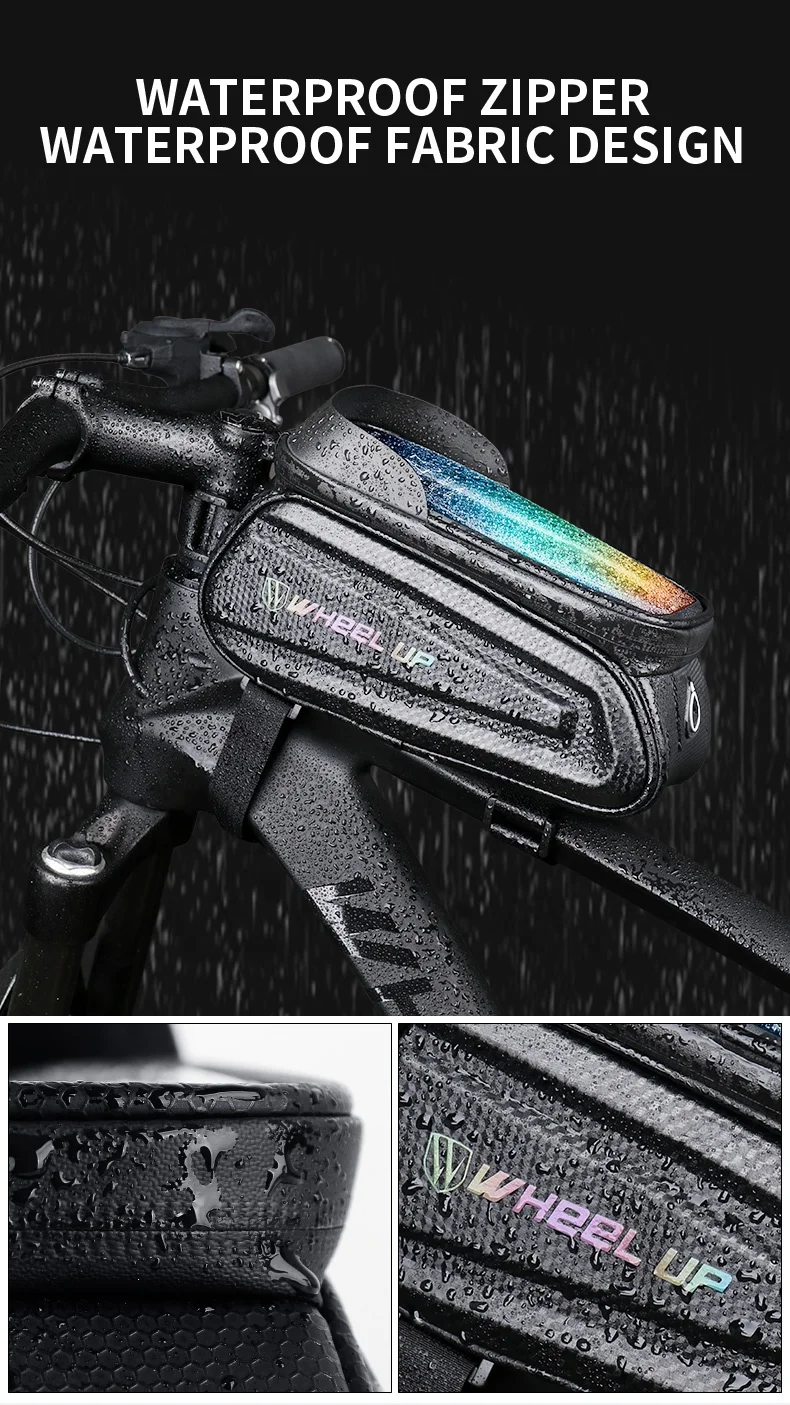
WHEEL UP Colorful Reflective Logo New Design Bike Waterproof Bicycle Front Tube Bag Phone Case 
