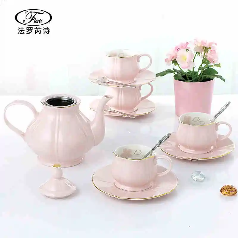 

best selling sweet colorful 15 pcs porcelain new bone china tea set teapot and cups, Blue, pink