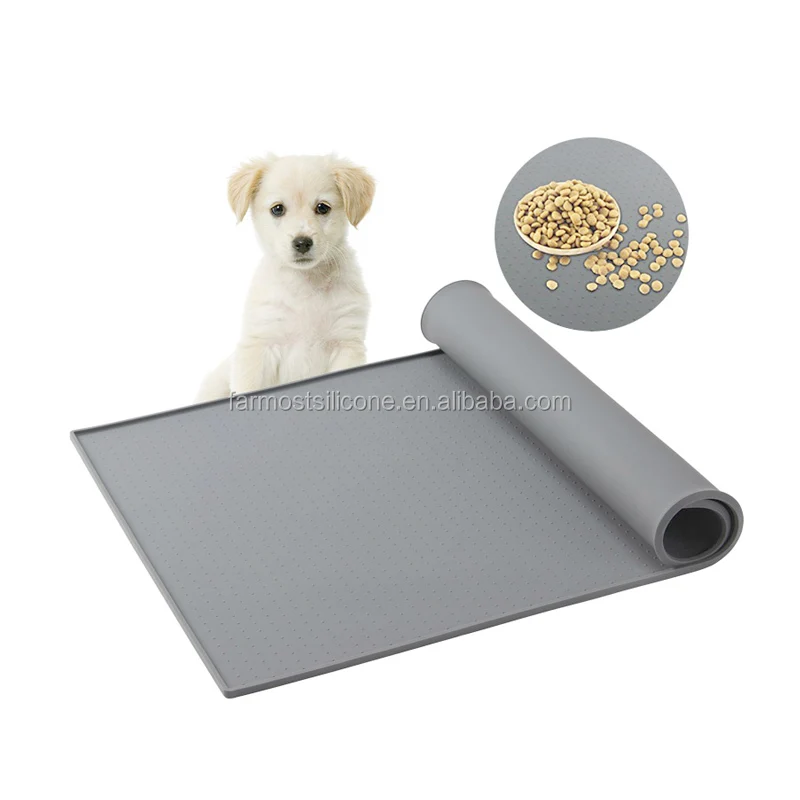 

Pet Food Mat Silicone Feeding Mats Dogs Waterproof Silicone Pet Food Pad Feeding Drinking Placemat Silicone Pet Dog Mat Cat, Grey, dark blue