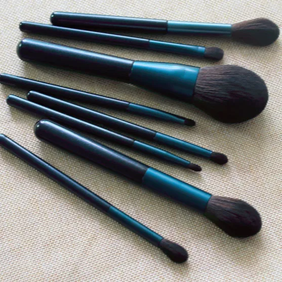 

8pcs blue fluffy quality synthetic hair makeup brush set brown soft makeup artist sets eyebrow custom makeup brushes