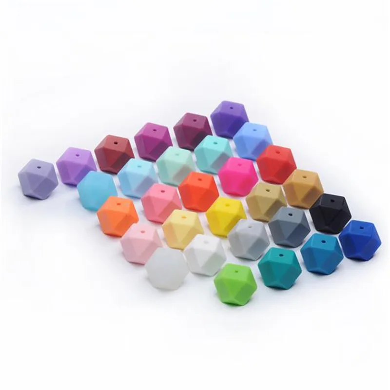

Food Grade Bpa Free Chewable Necklace Soft Teething Loose Hexagon Silicone Baby Beads, 99 colors