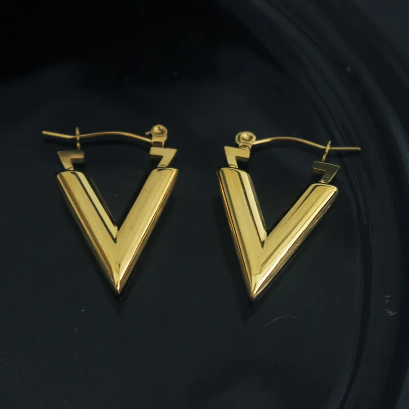 

Fashion Luxury Inspired Designer Earrings Letter V Stainless Steel Earrings for Women Jewelry Accessories, Colorful