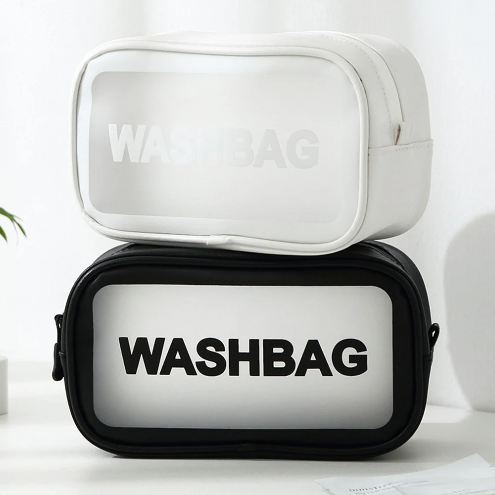 

Matte Clear Water Proof Cosmetics Private Label Makeup Bag cosmetic WomenTransparent Black White PVC travel bags Custom logo, White, black