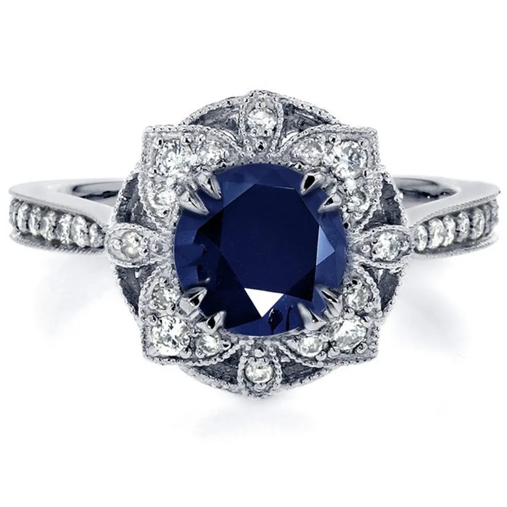 

CAOSHI Stylish 925 Silver Jewelry Round Cut Blue Sapphire Ladies CZ Gemstone Rings Wedding Engagement Gifts