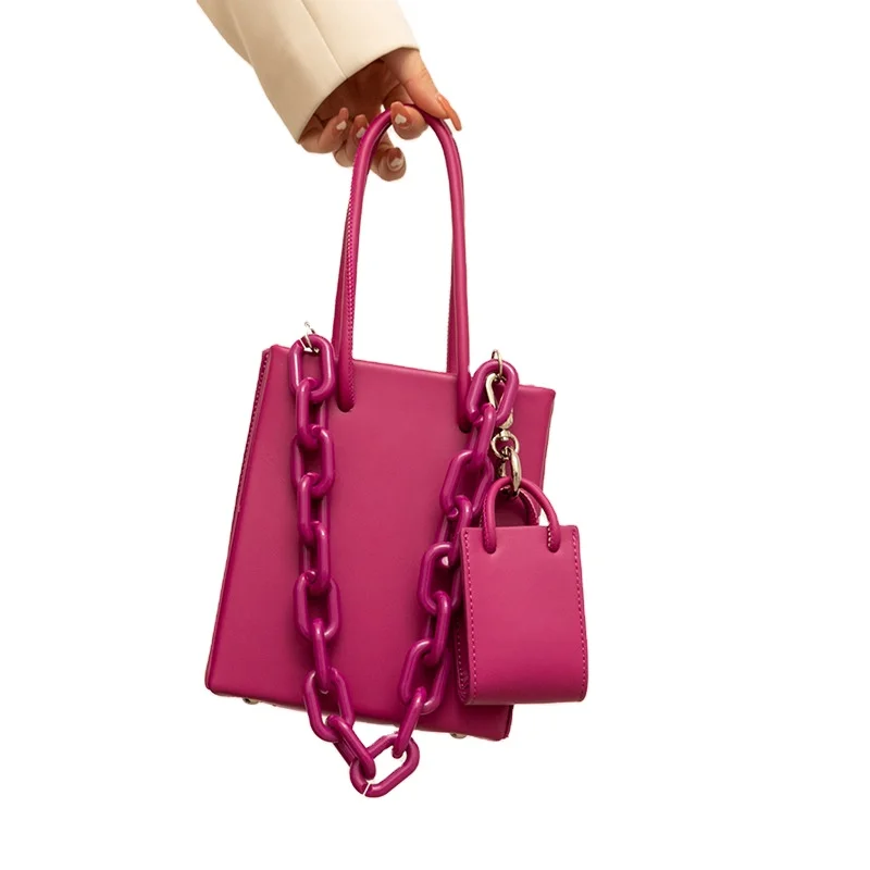 

2021 hot sale wholesale fashion mini size PU leather women tote bag set acrylic handbags for women Lady's candy bag