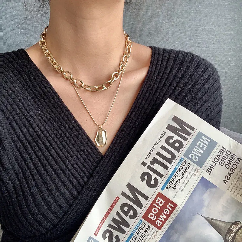 

Wholesale Price Custom Jewelry Necklaces Women Double Titanium Steel Choker Sweater Chain Necklace Initial Necklace, Picture