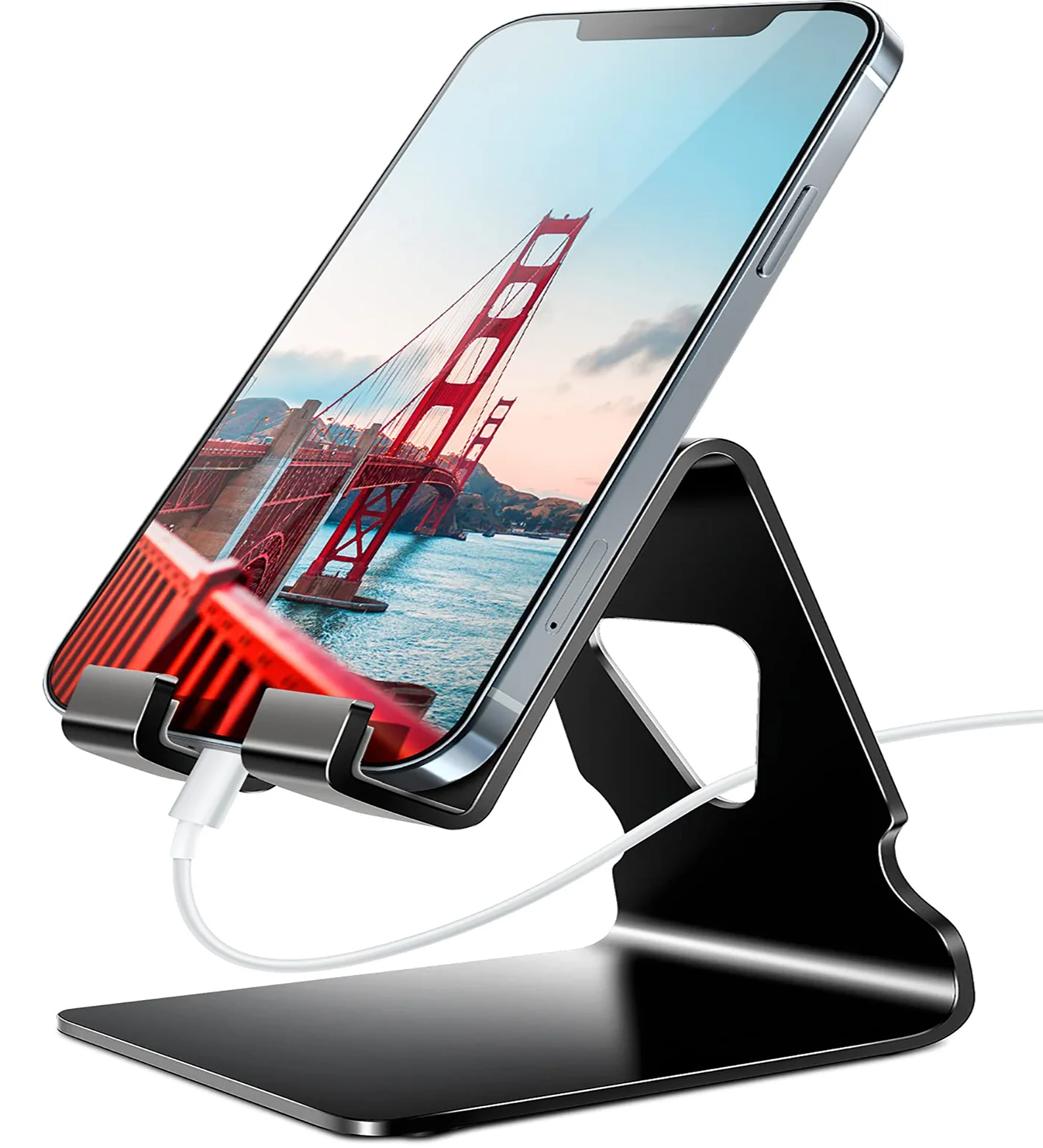 

TOPGO Cell Phone Stand, Phone Dock, Cradle, Holder, Aluminum Desktop Cellphone Stand with Cable Collective for Office Desk, Black