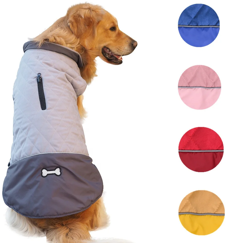 

Wholesale Cotton Reversible Waterproof Solid Double-Sided Wearable Dog Clothes Bone Thick Winter Coat Cold Weather Dog Jacket, Grey/blue/yellow/pink/red