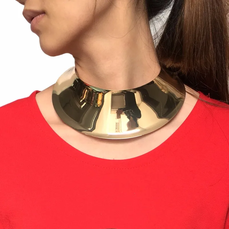 

Fashion Wide Metal Torques Statement Necklaces Maxi Jewelry Gold Filled Geometric Big Collar Choker Necklace Women Accessory, Gold, silver