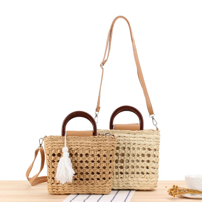 

Ready to Ship In Stock Summer Vintage Straw Beach Bag Hollow Out Handmade Woven Strow Tote Bag, Natural