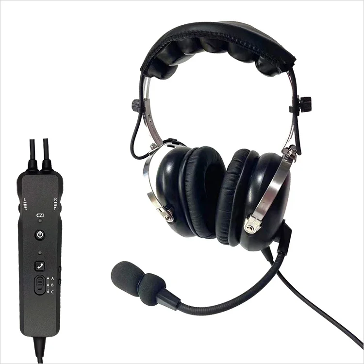 

Black Pilot Headset ANR Aviation Headset Electret Condenser Microphone (Active Noise Reduction) A20
