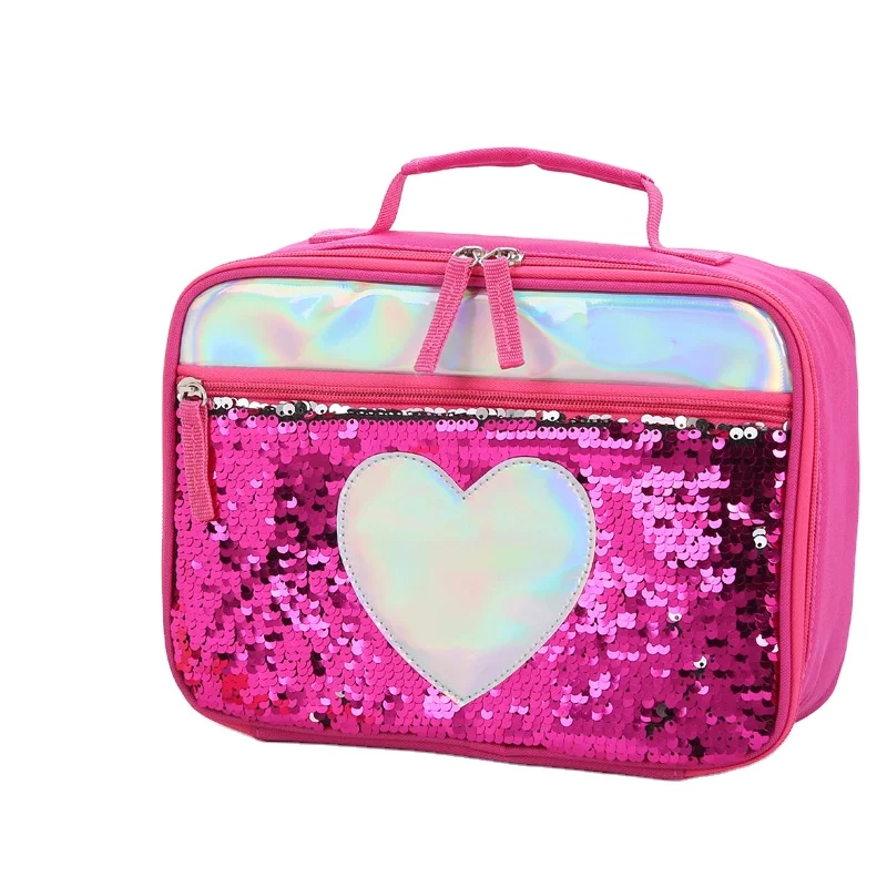 

Warehouse shiny glitter spangle girls fashion design kit for kids lunch box bag insulated lunch bag for girls, Customized color