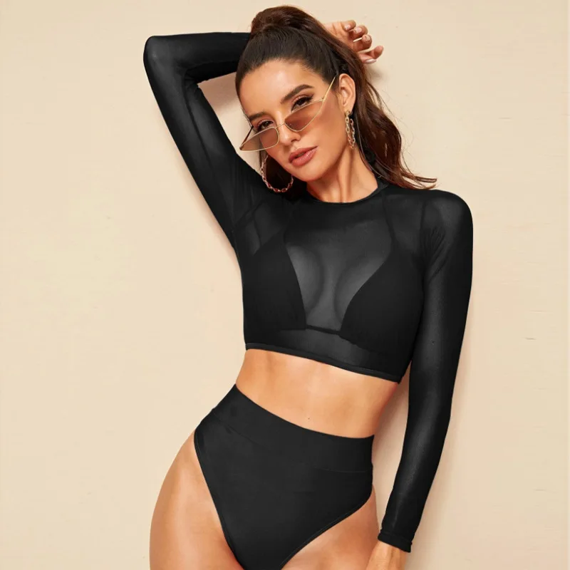 

Cross-border Bikini European and American Swimsuit Women 2021 Hot Selling Spring High Waist Split Swimsuit Three-piece Bikini, As picture show