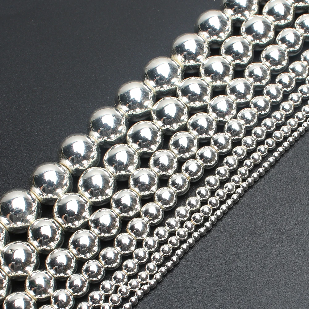 

Wholesale Fashion 2/3/4/6/8/10mm Round Silver Color Hematite Beads For Jewelry Making