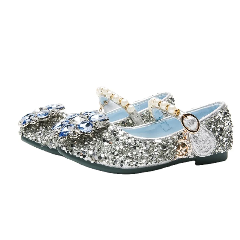 

Children's Sequin princess shoes 2021 new girls' beaded glass soft sole shoes For 6 year old girl stage shoes