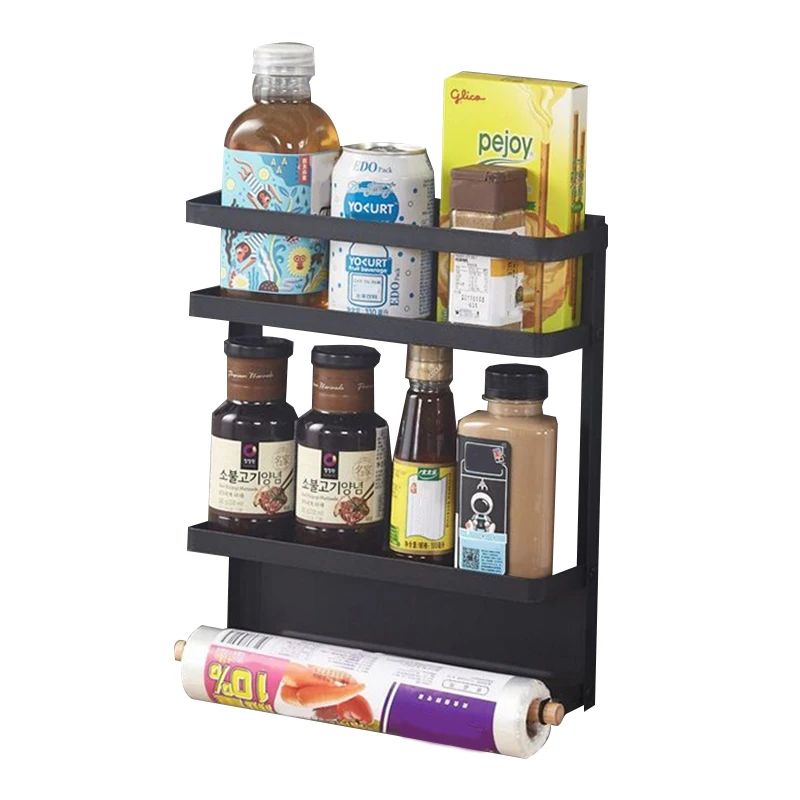 

Storage Rack Home Storage Foldable Kitchen Metal Magnetic Spice Rack, Black