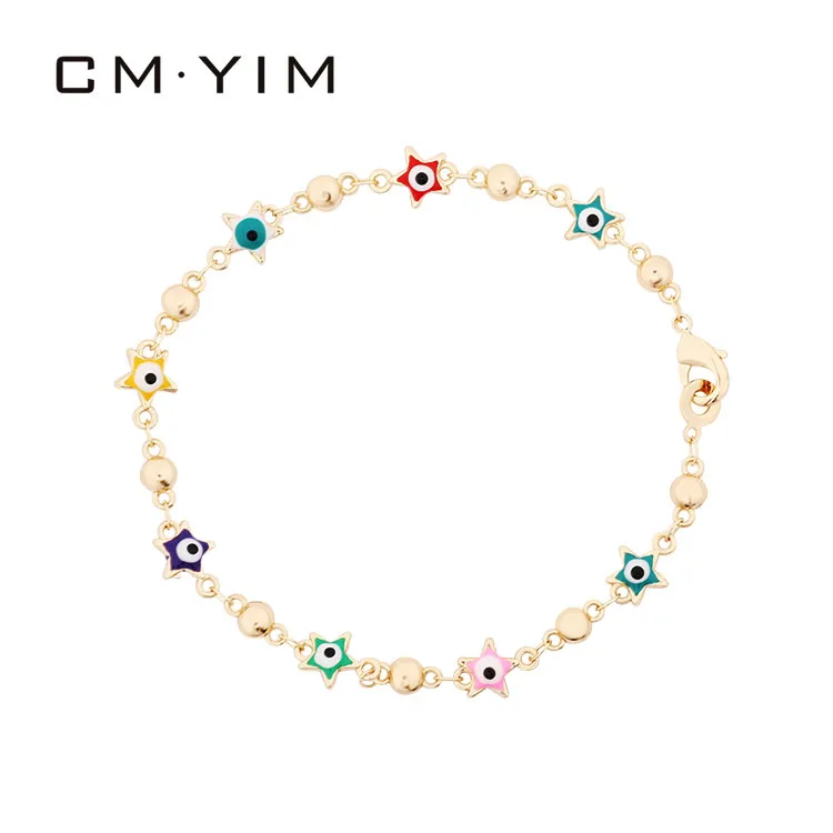

CM YIM Jewelry wholesale evil eyes women red blue evil eyes charm jewelry gold plated 2021 Dripping oil evil eyes bracelet