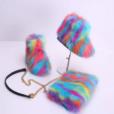 

wholesale kids outside faux fur snow boots baby 3 pieces winter fur boots with matching purse and headband set, As pictures