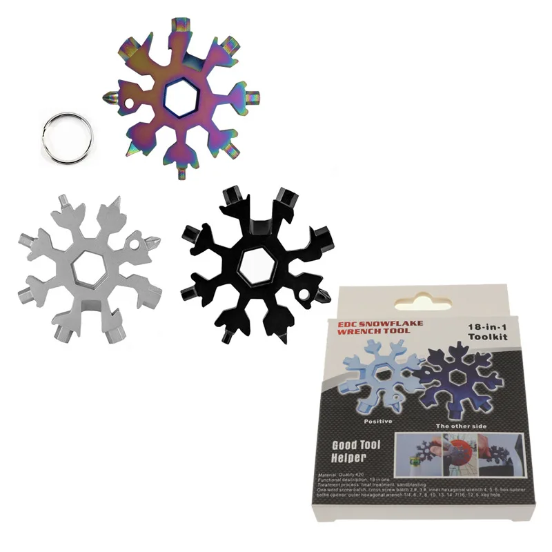 

Free Sample Custom logo Stainless Steel Outdoor Pocket snowflake Multi Tool, 4 color options