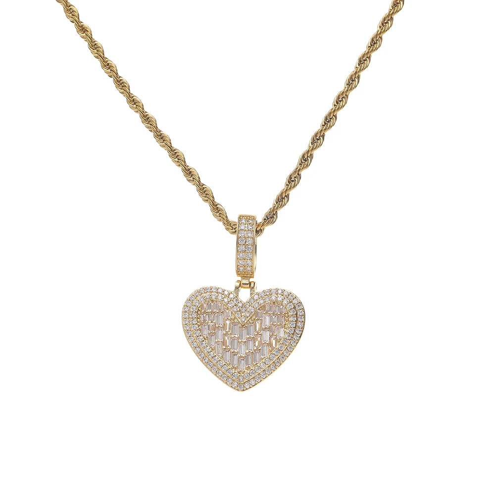 CN429  Brass Micro Pave Zircon Heart Pendant Iced Out CZ Necklace Hip Hop Jewelry