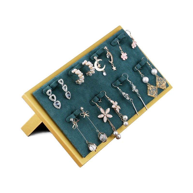 

Ready to ship High End Custom Velvet Jewellery Tray Insert Earring Luxury Jewelry Display Tray, Gold+green