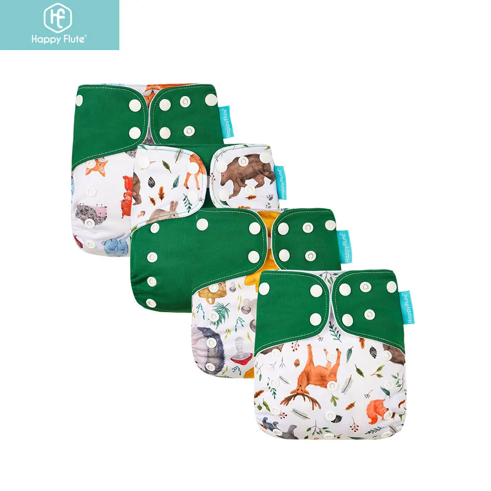 

Happyflute cloth diaper washable baby diaper 4 pcs/set waterproof printed pocket diaper pants
