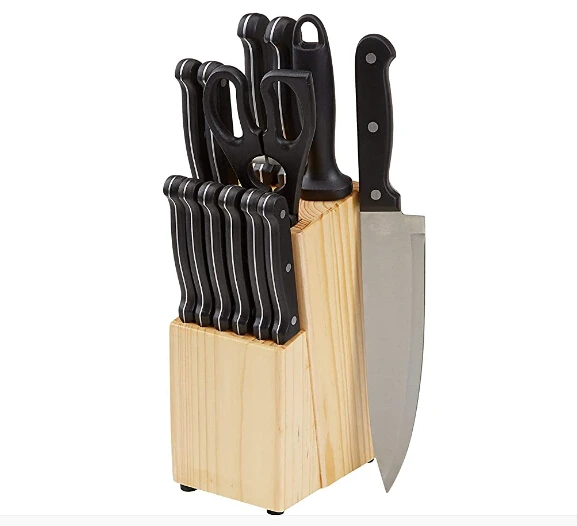 

Kitchen Knife Set in Gift Box with High-Carbon Stainless-Steel Blades and Pine Wood Block Kitchen Accessories Knife Set