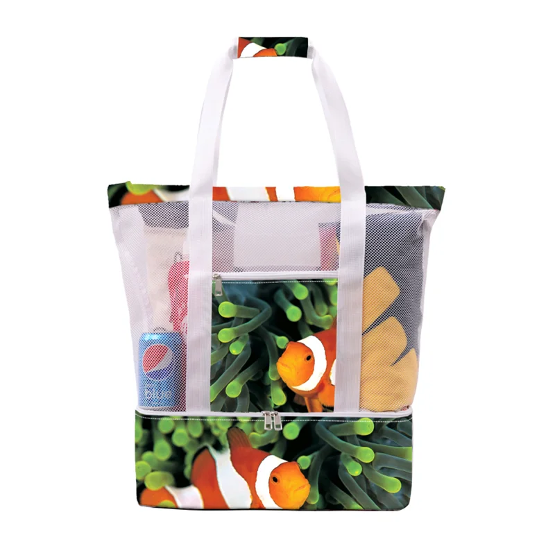 

Double layer mesh insulation package outdoor sports bag fitness dry and wet separation bag spot picnic beach bag, Black
