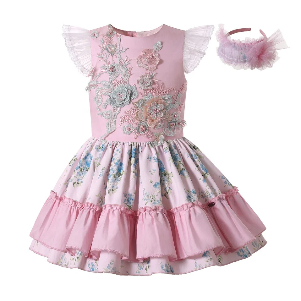 

Pettigirl 4T Little Girls Flower Girl Princess Dresses Pink with Amazing Applicaqued and Matching Headband