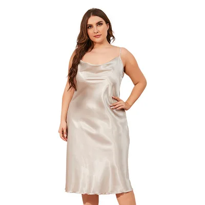 

Women Plus Size Slip Spaghetti Strap Camisole Mini Dress Casual Nightgown, Gray, white, wine, or customized color