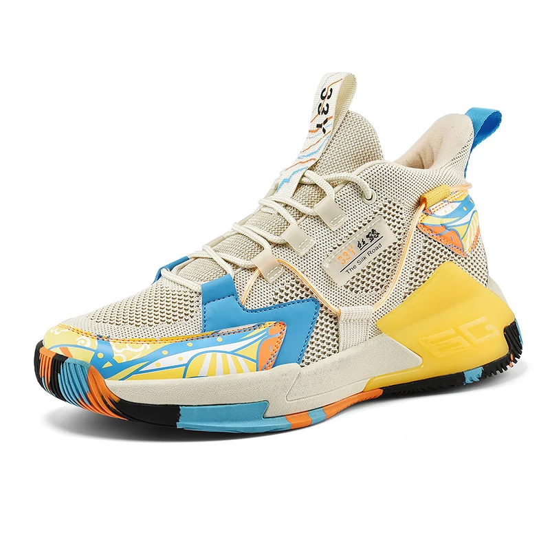 

New fashion leisure men's sports high quality basketball shoes suction film sole anti-skid and wear-resistant high top