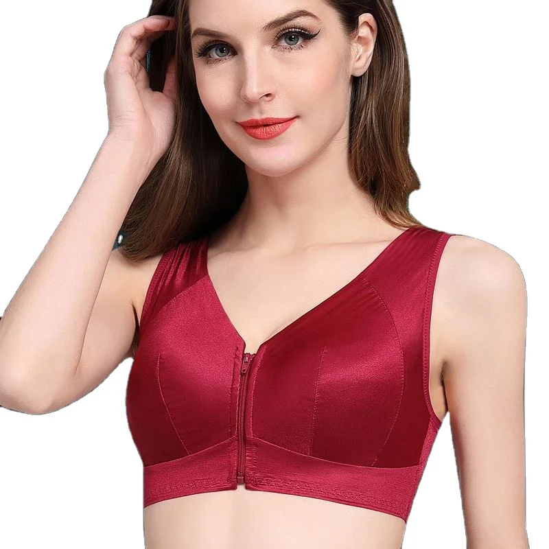 

Front button zipper silk sleep bra 100% silkworm silk without underwire full cup sports underwear gather bra women