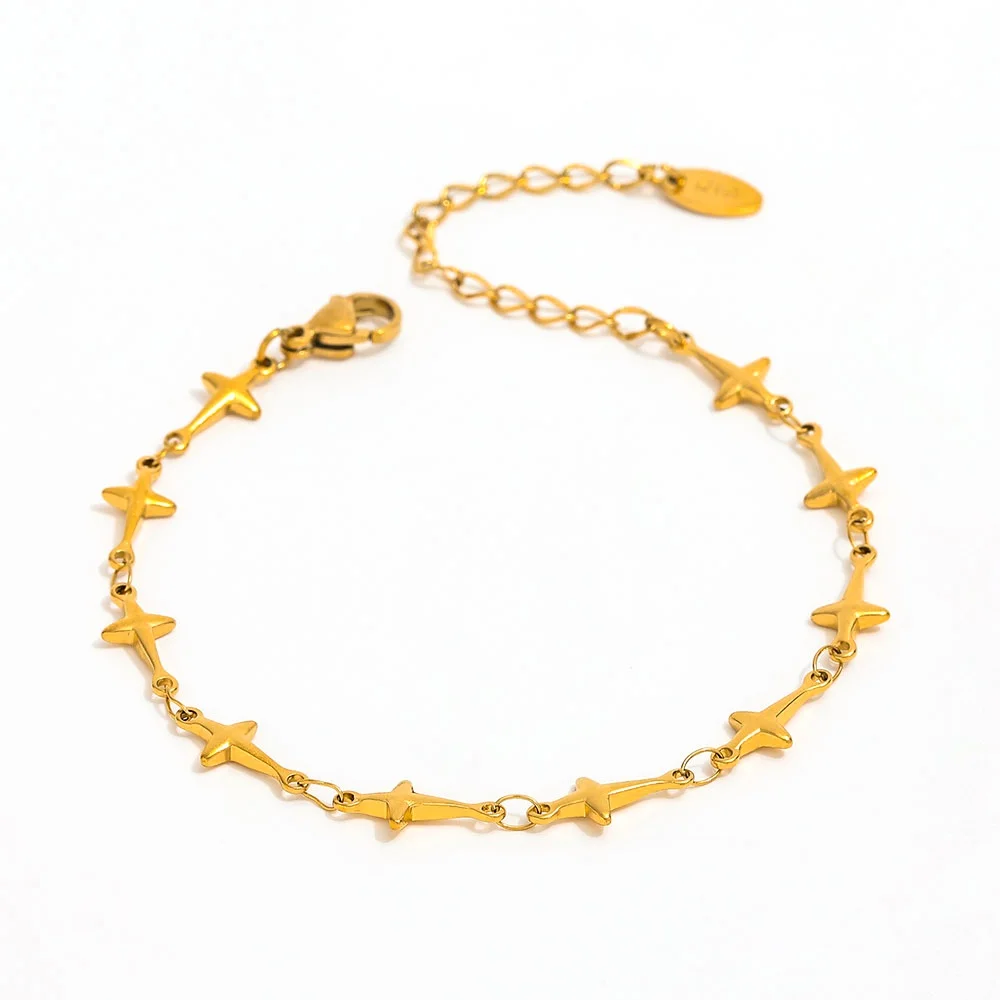 High-End 18K Gold Plated Stainless Steel Tetraptera Cross Bracelet Fashionable Charm Jewelry