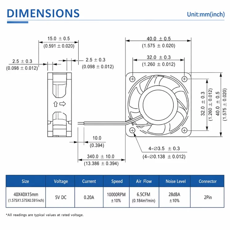 Cooling Fan, WKH, 0412LBS, 40mm, 5v - detail 6