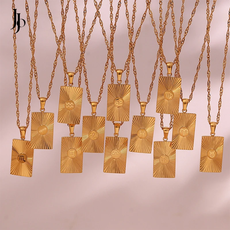 

JOJO Dainty stainless steel 18K gold plated square zodiac necklace Insta hot sale waterproof twelve zodiac jewelry