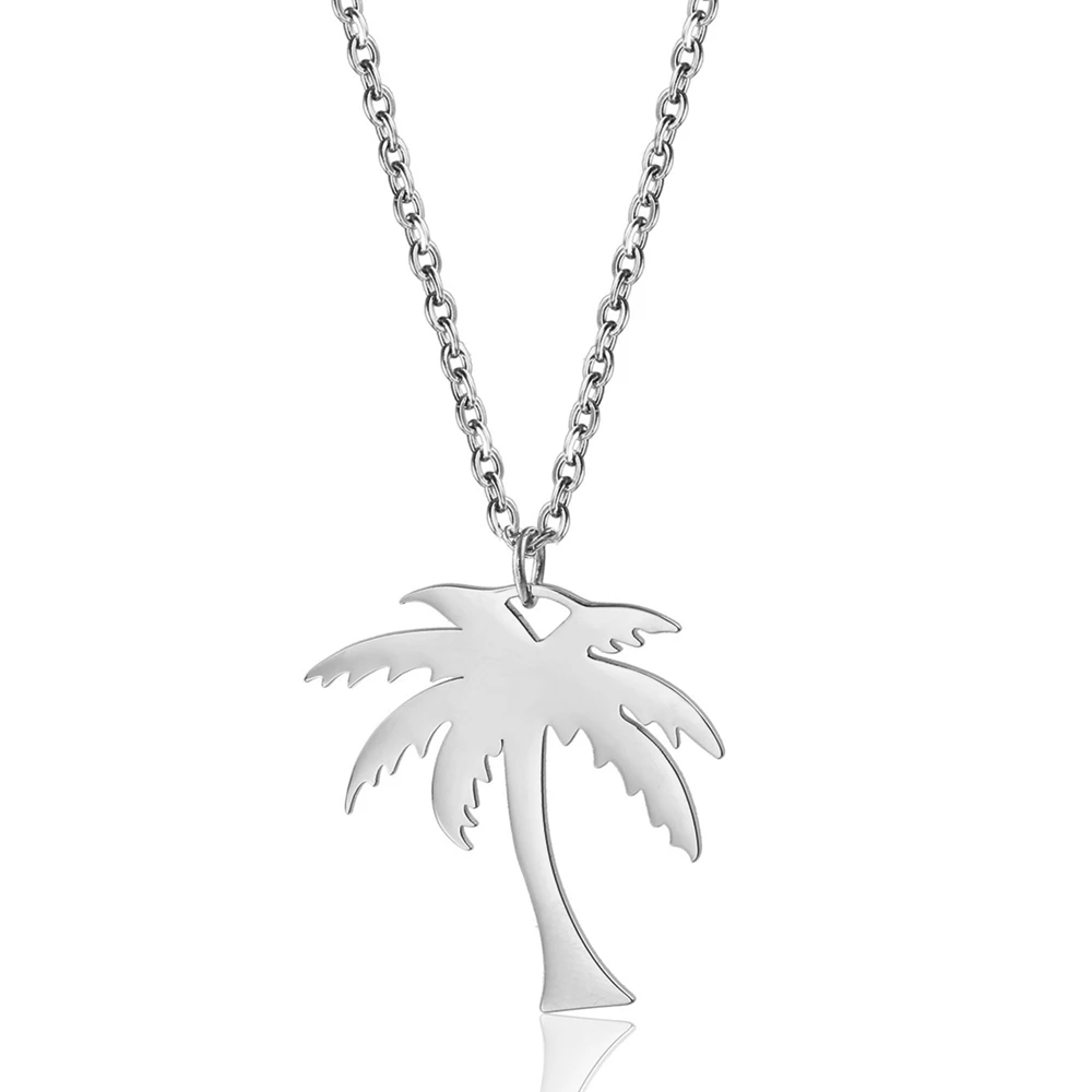 

Jaocii RTS Stainless Steel 18K Gold Plated Coconut Palm Tree Leaf Pendant Necklace For Women, Yellow /white