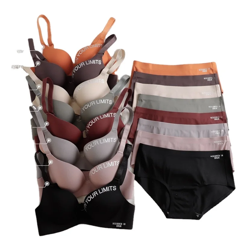 

Custom Logo Letter Girl 32 Size A B Small Cup Women Seamless Wireless Brief Panty Sets Push Up Panties Bra