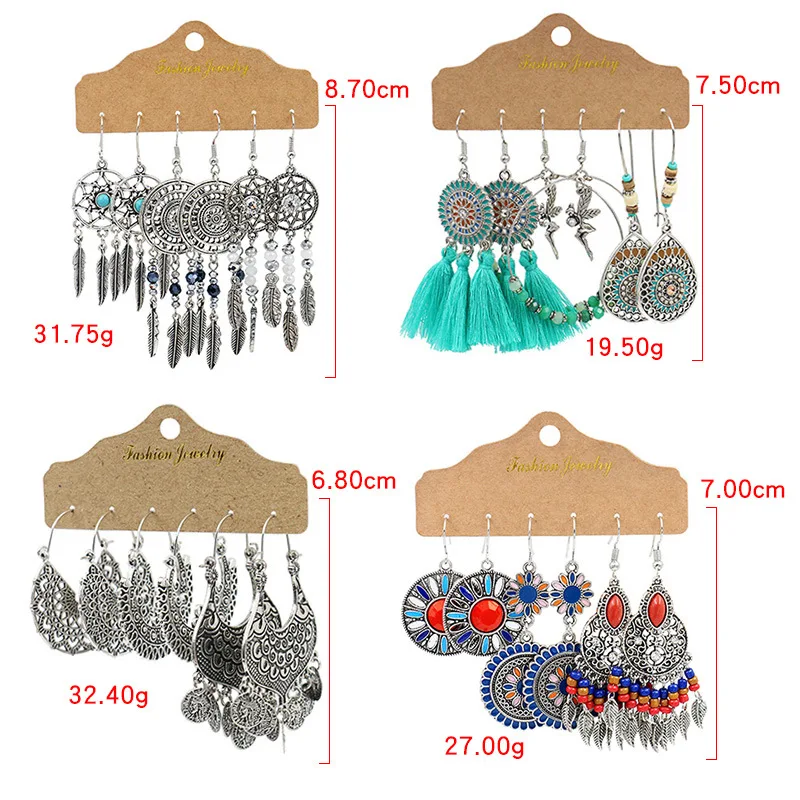 

Fashion Earrings Vintage Styles 3 Pairs Per Set Accept MOQ only 6 Sets At Cheap Price Jewelry Wholesale Zinc Alloy Earrings