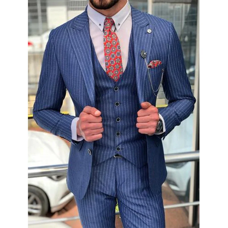 

2020 3 piece latest style men suit design business stripe slim fit men suit, As show