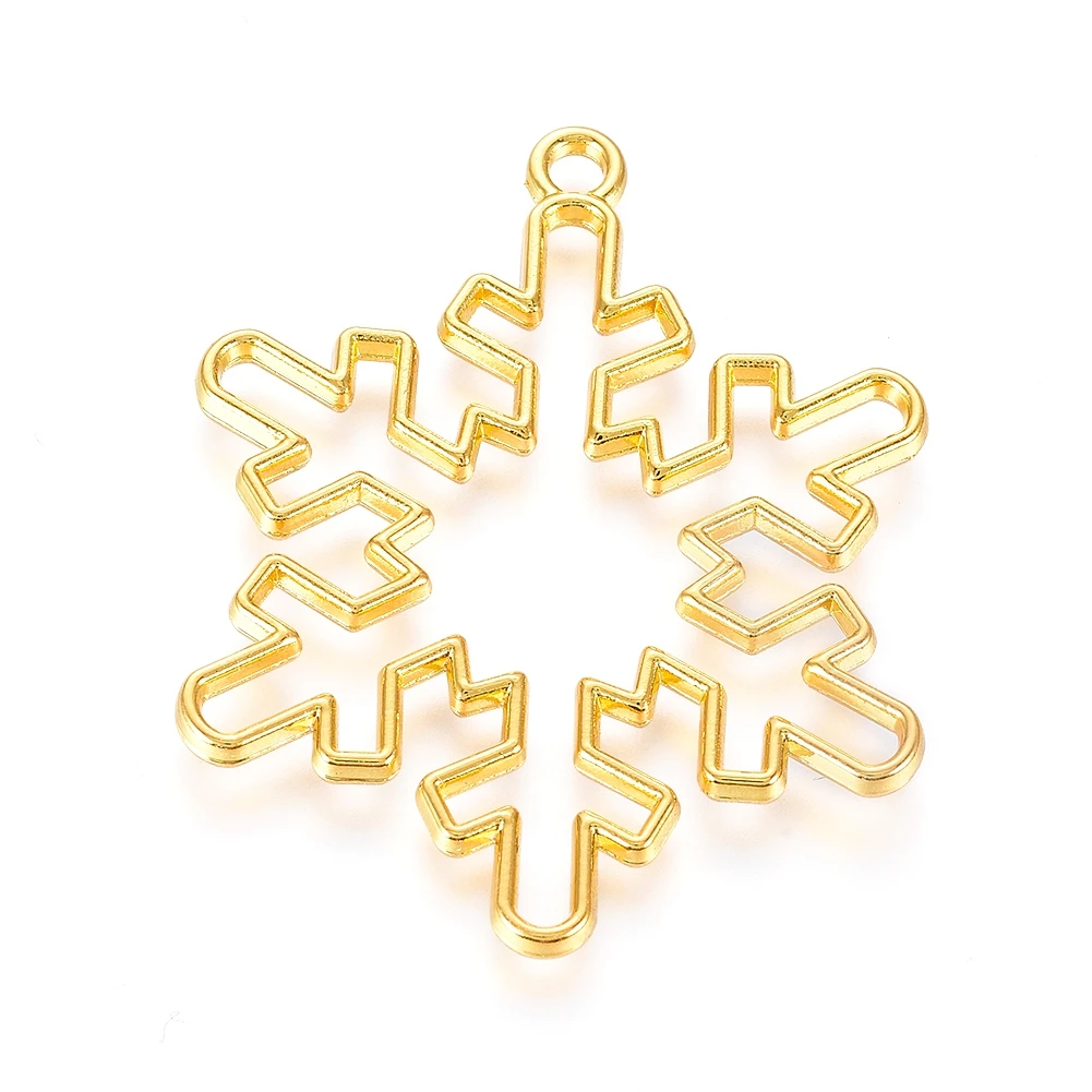 

PandaHall Christmas Snowflake DIY UV Resin Open Back Bezel Pendants, Golden